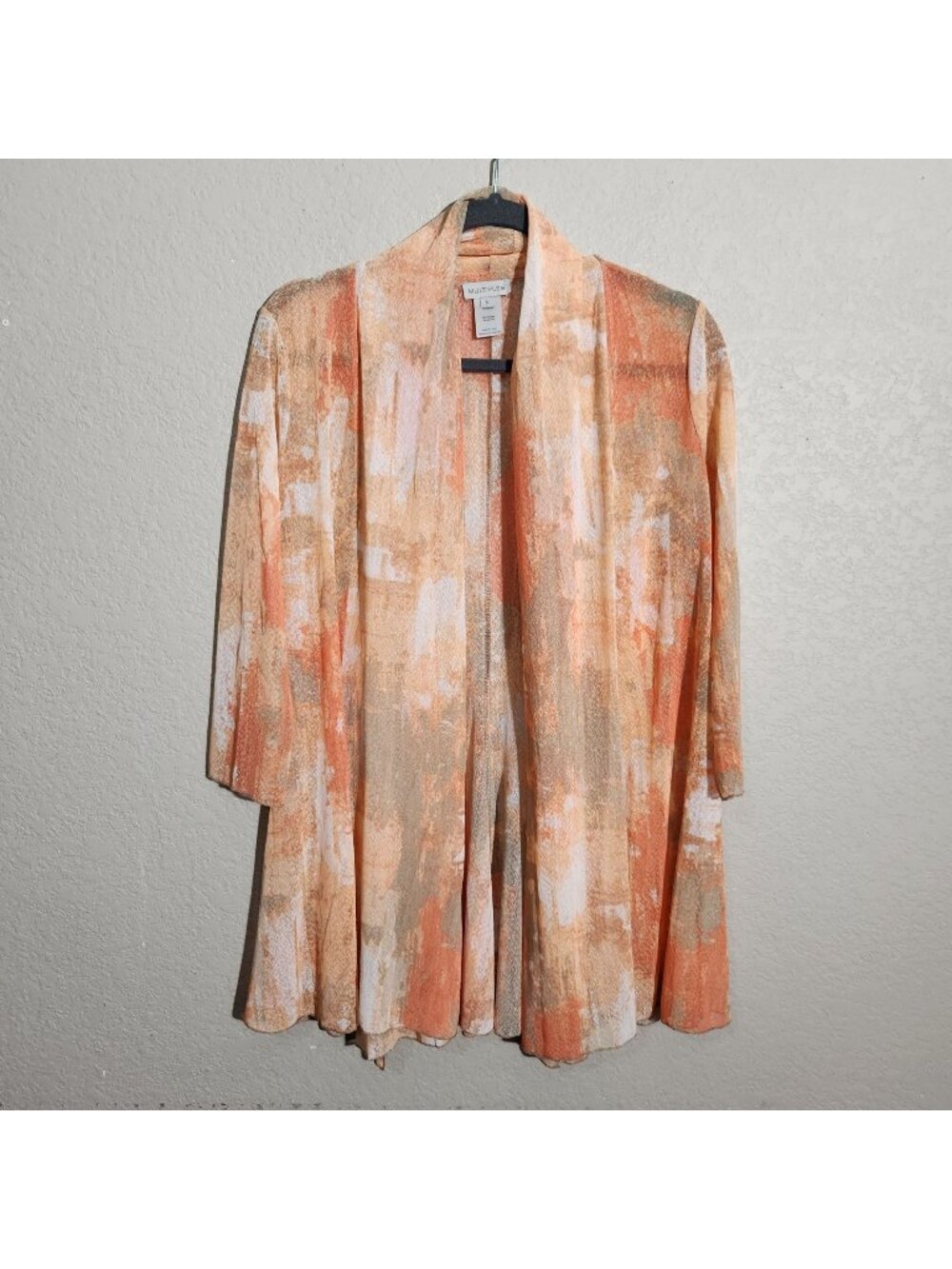 Multiples Cardigan Small Orange Beige Open Front Abstract Fall